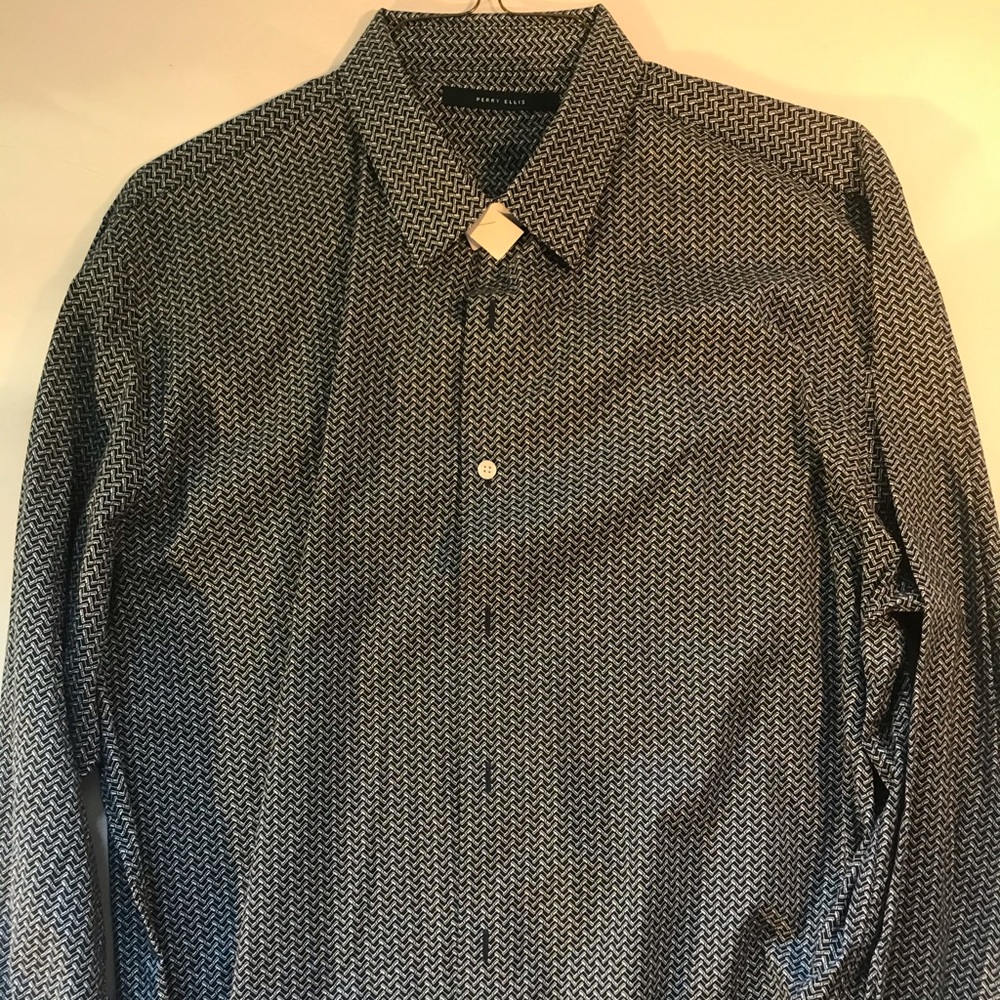 Dress shirt Perry Ellis New Blue White XXL slim
